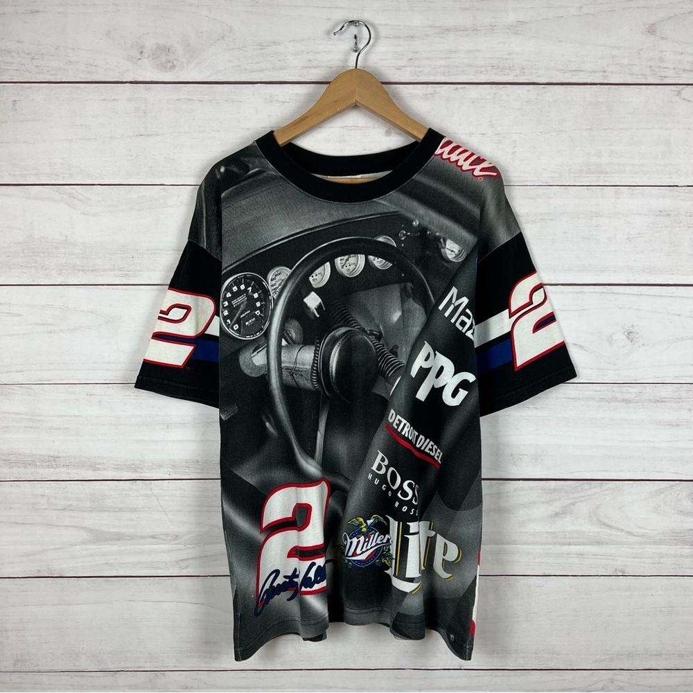 Vintage 1990s Rusty Wallace NASCAR All Over Print T-Shirt Large
